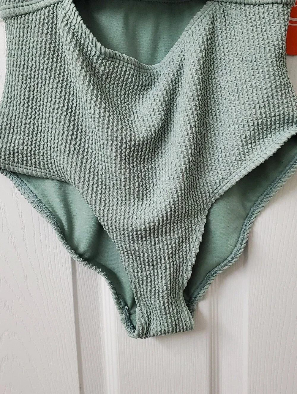 Wonder Nation Girl's Sage Green Textured Cutout One-Piece Swimsuit Size L 10-12